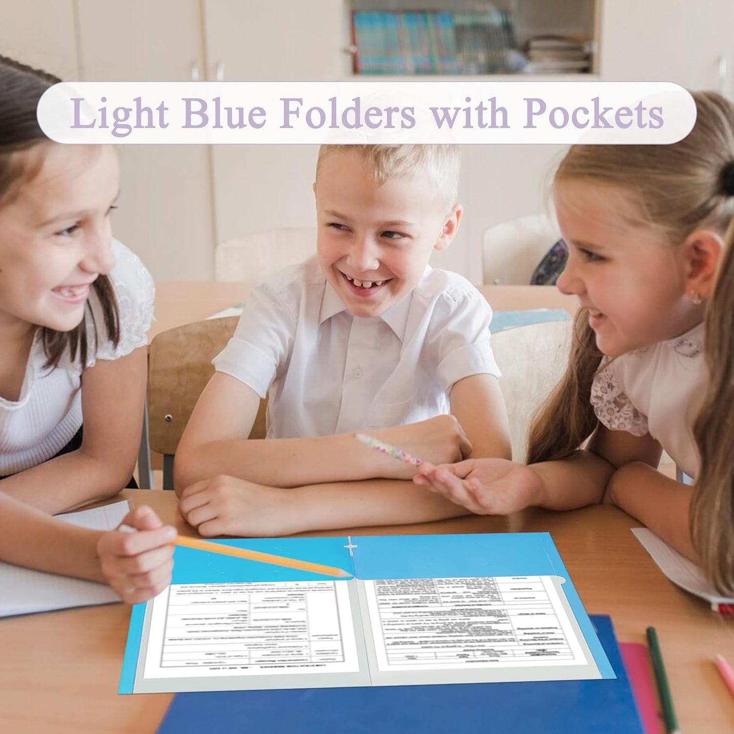 Zzrywuty File Folders with Pockets Letter Size, 25-Pack Paper Folders with Card Slot, Two Pocket Folders for School Students, Businessmen, Home and Office Workers(Light Blue)
