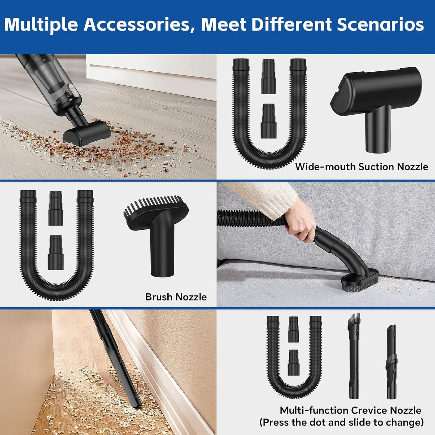 Handheld Car Vacuum Cleaner Cordless: 9500PA Powerful Suction Portable Lightweight Hand Held Vacuum - Large Capacity Battery Last Long Wireless Mini Vacuum With LED Light For Home Office Cleaning