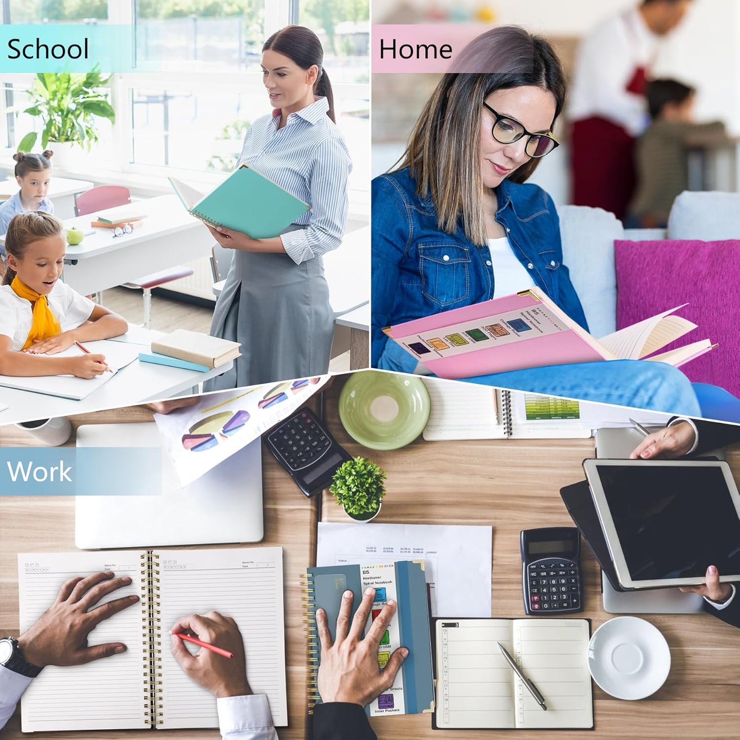 HAUTOCO Spiral Notebook Journal 8.5"x 11", College Ruled Leather Notebook with 320 Pages, 100 GSM Paper, A4 Hardcover Notebook, Lined Journaling Notebooks for Work, Office, School, Business, Airy Blue