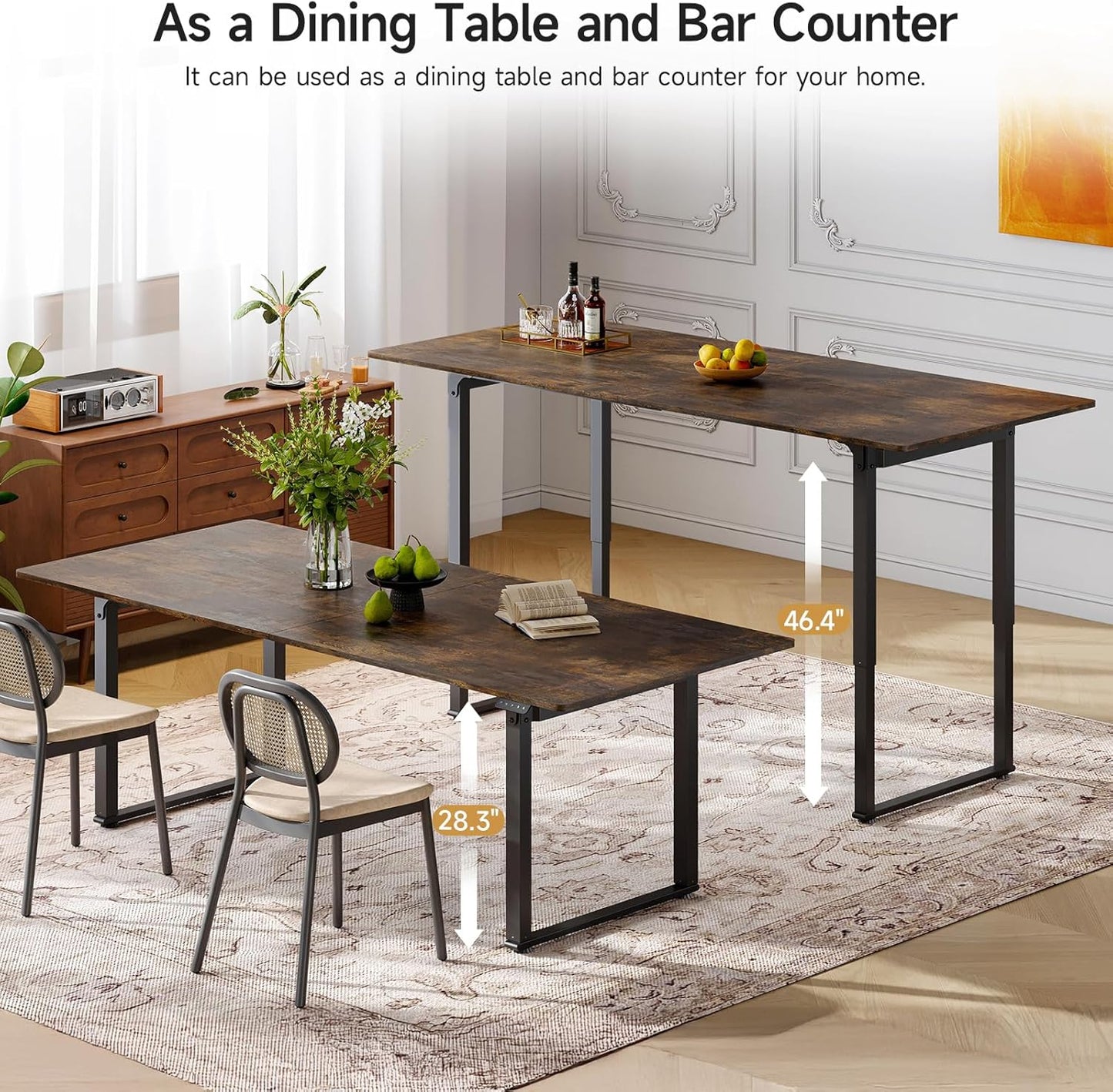 Standing Desk, 71x32 Inches Rectangle Stand Up Desk with 4 Legs, Dual Motor and Memory Controller, Adjustable Height from 28-46 Inches for Home and Computer Workstation, Rustic Brown