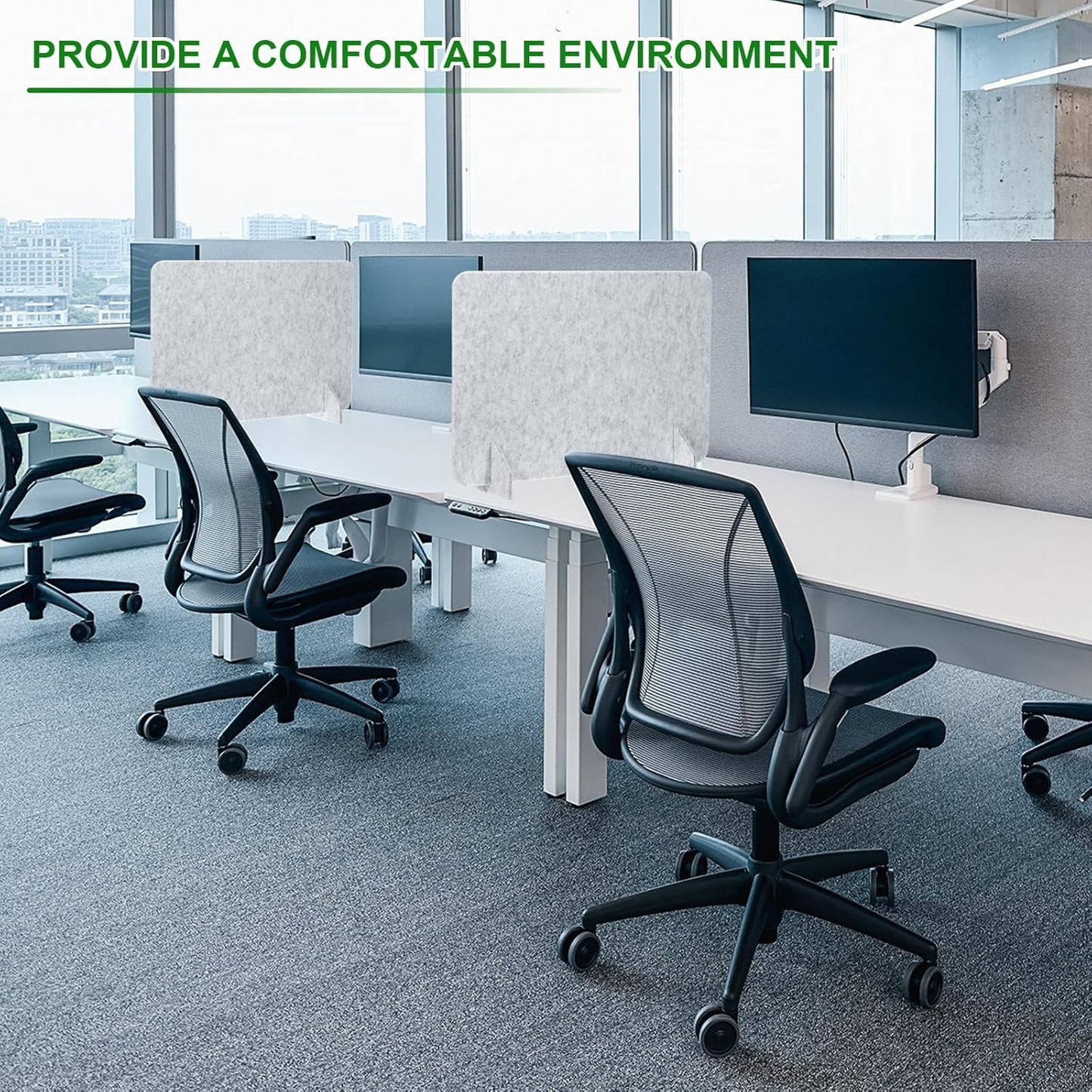 PATIKIL Desk Divider, 2 Set 24 x 16 Inch Acoustic Freestanding Desk Divider Desk Privacy Panel with 4 Pcs Support Feet for Library Office Workstation, Light Grey