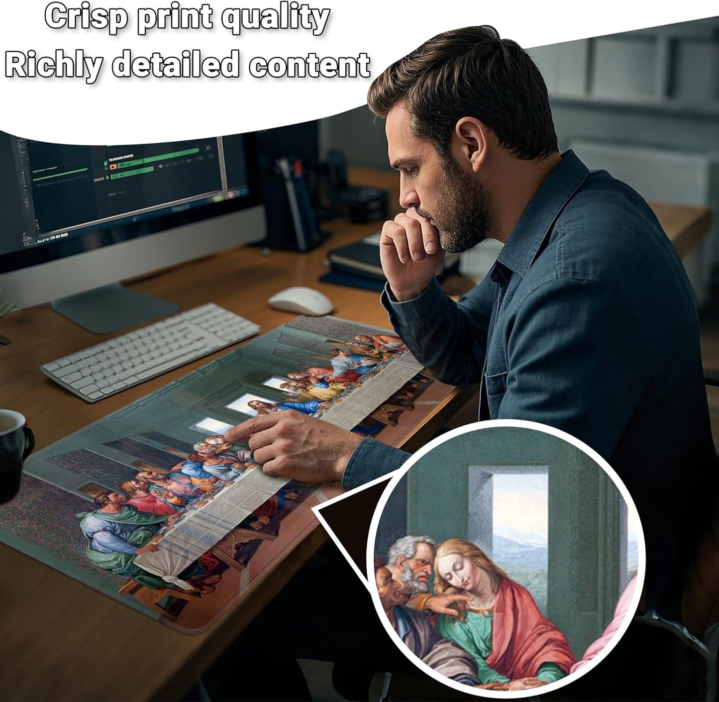 Mouse Pad with Last Supper – Religious Scenario Desk Pad – Portable Computer Mousepad – Gaming, Office, Waterproof, Non-Slip, Stitched Edges 31.5 x 11.8inches x 3mm