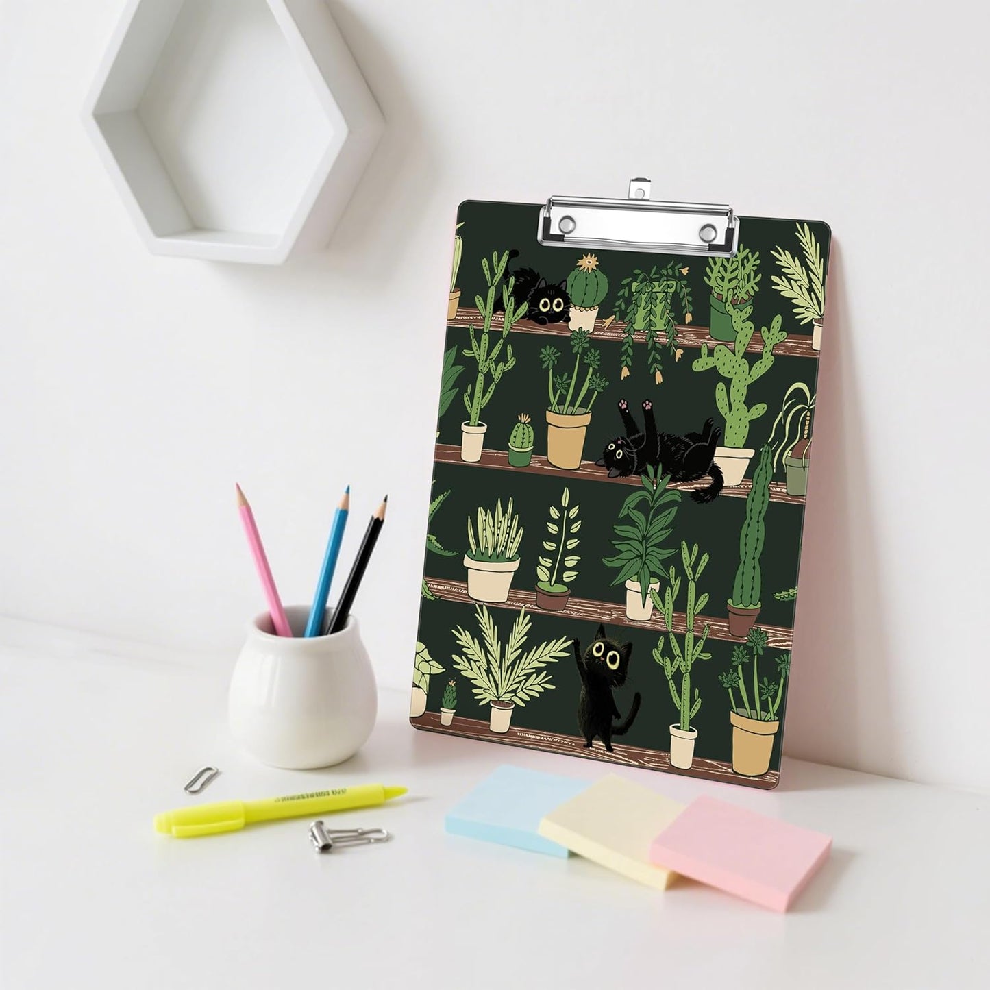 Cactus Plastic Clipboards,Decorative Black Cat Plastic Acrylic Clipboard for Teacher Social Worker Students Office Supplies 8 * 12