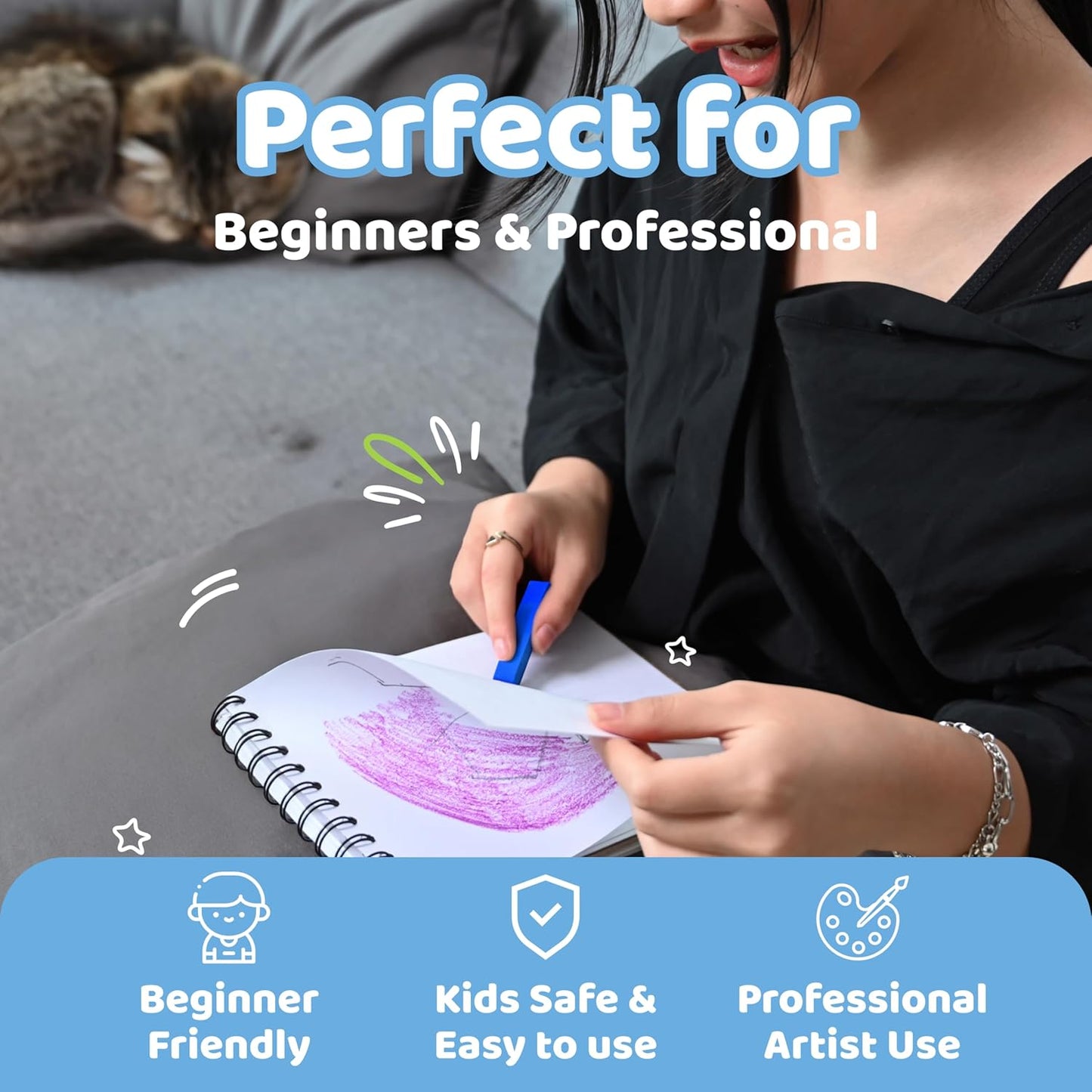 Neliblu 24-Piece Soft Pastels for Kids - Multi Color Pastel Chalk for Art Painting - Pastel Sticks Suitable on Paper, Blackboards, Sidewalk Blocks - For Kids, Adults, Professional Artists