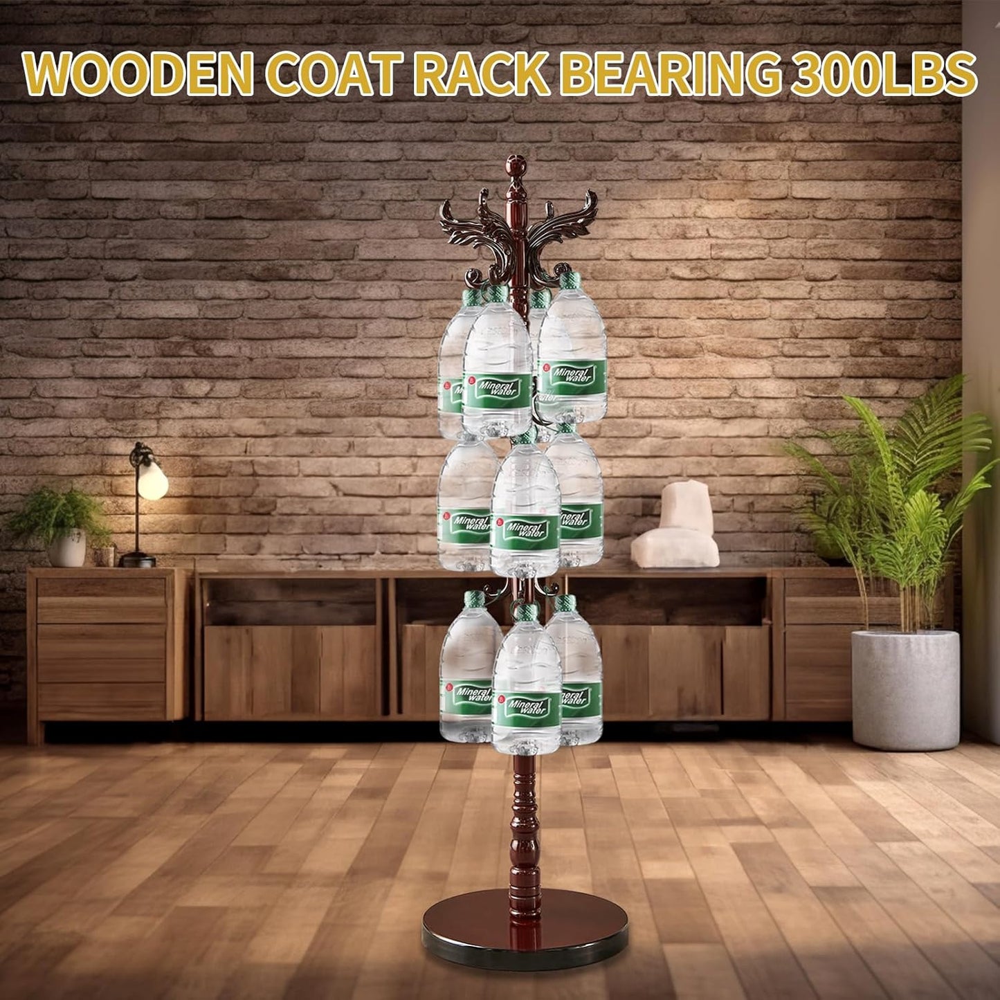Wooden Coat Rack Stand, Vintage Natural Birch Wood Coat Racks Freestanding, Solid Wood Coat Tree Stand with 14 Hooks, Classic Sturdy Coat Racks Hall Tree for Entryway, Office (Round chassis)