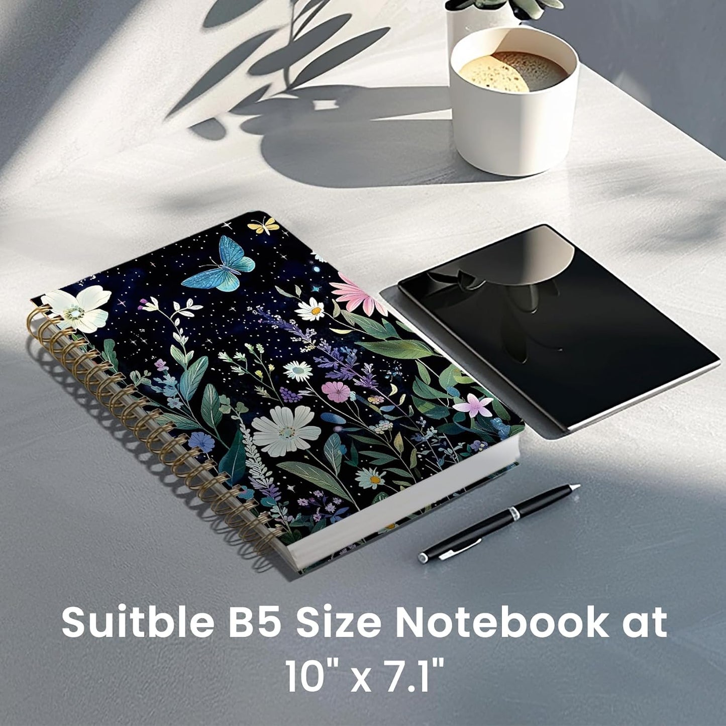 Lined Spiral Notebook Journal for Work, 300 Pages Thick B5 (7.1"x10") College Ruled Journal for Women & Writing, Hardcover Notebook for Note Taking, Perfect for Office Home School, Celestial Garden