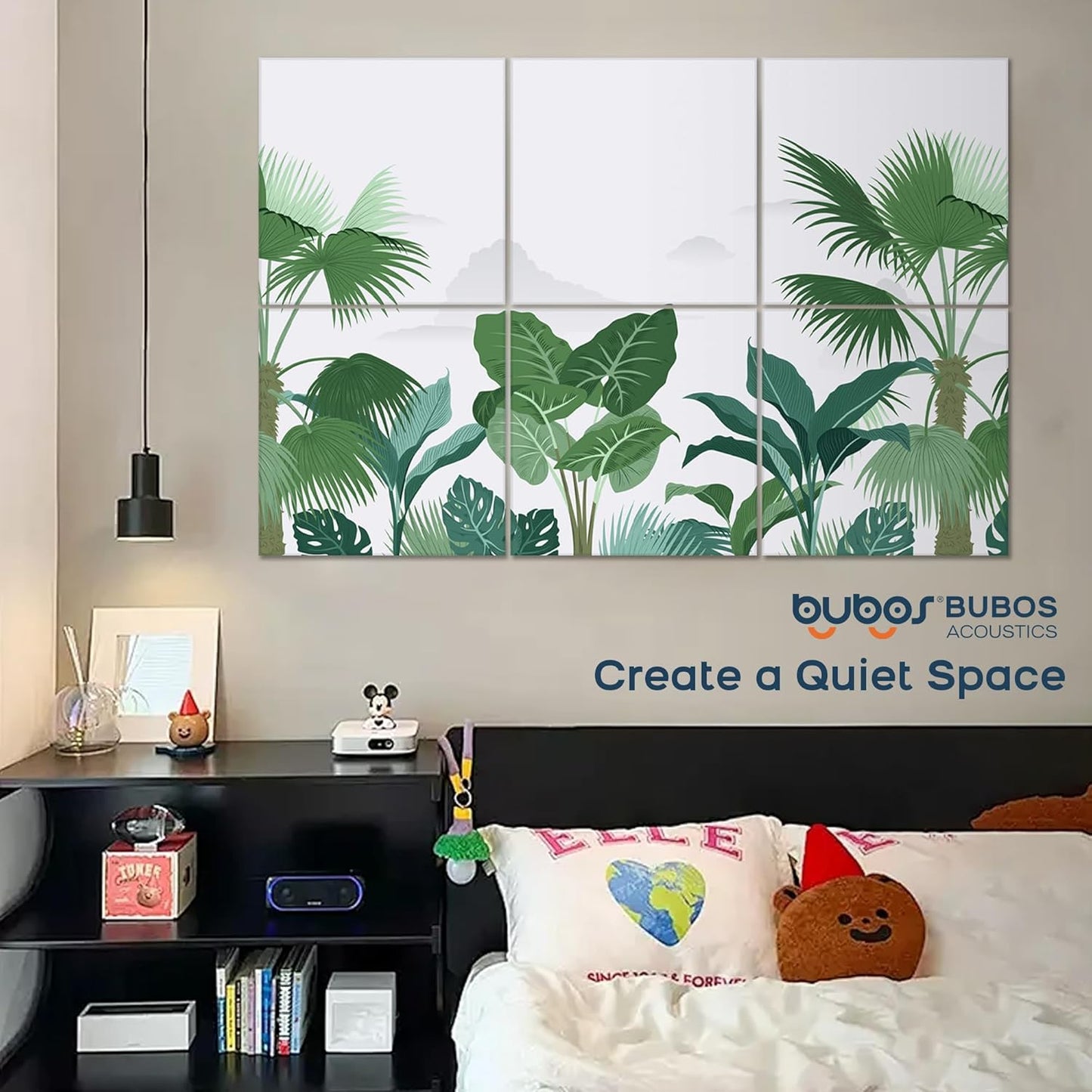 BUBOS 6 Pack Art Acoustic Panels Soundproof Wall Panel,70.8X47.2 Inches Large Sound Absorbing Panel,Self-adhesive Decorative Acoustical Wall Panels, Acoustic Treatment for Home Officeļ¼Green Leavesļ¼