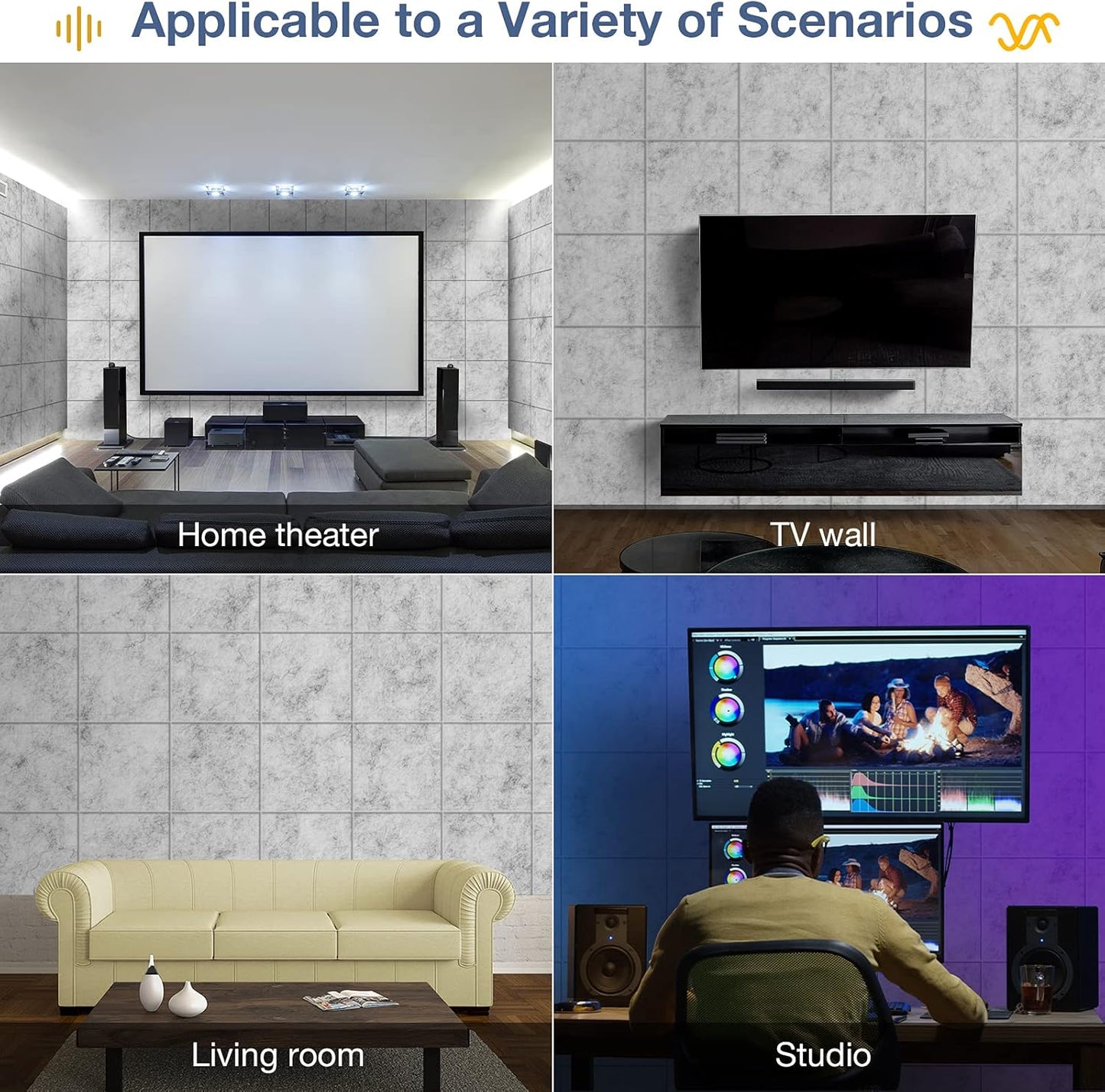 22 Pack Self Adhesive Acoustic Panels, 12" X 12" X 0.4" High Density Polyester Sound Proof Foam Panels for Walls, Soundproof Wall Panels for Home & Office (Sliver Gray)