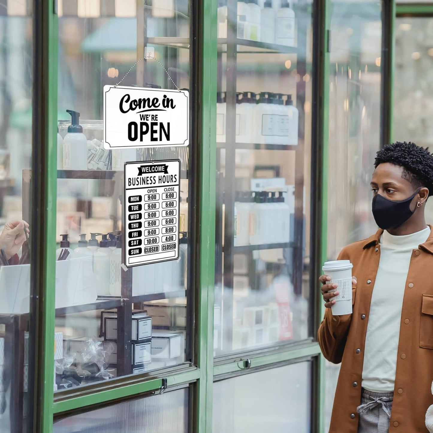 Open Closed Signs Business Hours Sign Set for Window Door Open Signs for Business Hour Closed Open Flip Sign Store Resturant Bar White