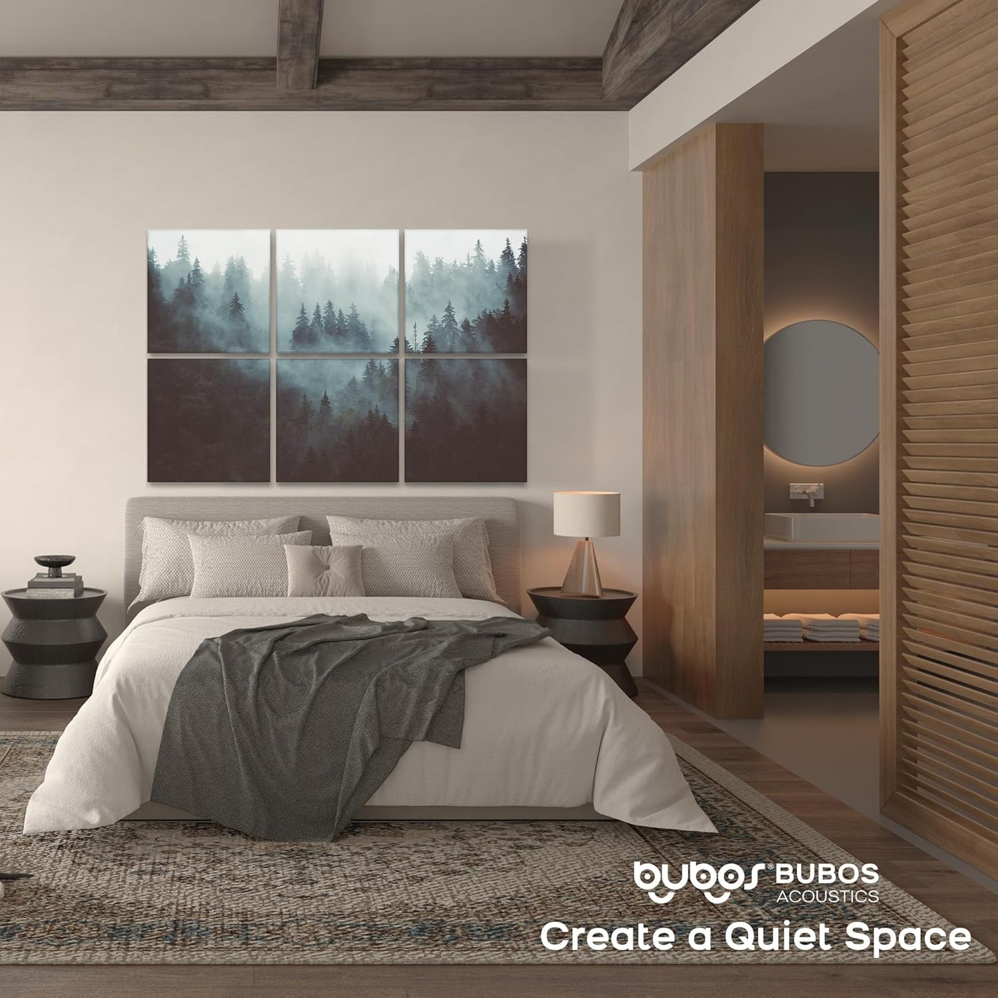 BUBOS 6 Pack Art Acoustic Panels Soundproof Wall Panel,70.8X47.2 Inches Large Sound Absorbing Panel,Self-adhesive Decorative Acoustical Wall Panels, Acoustic Treatment for Home Office(Foggy Forest)