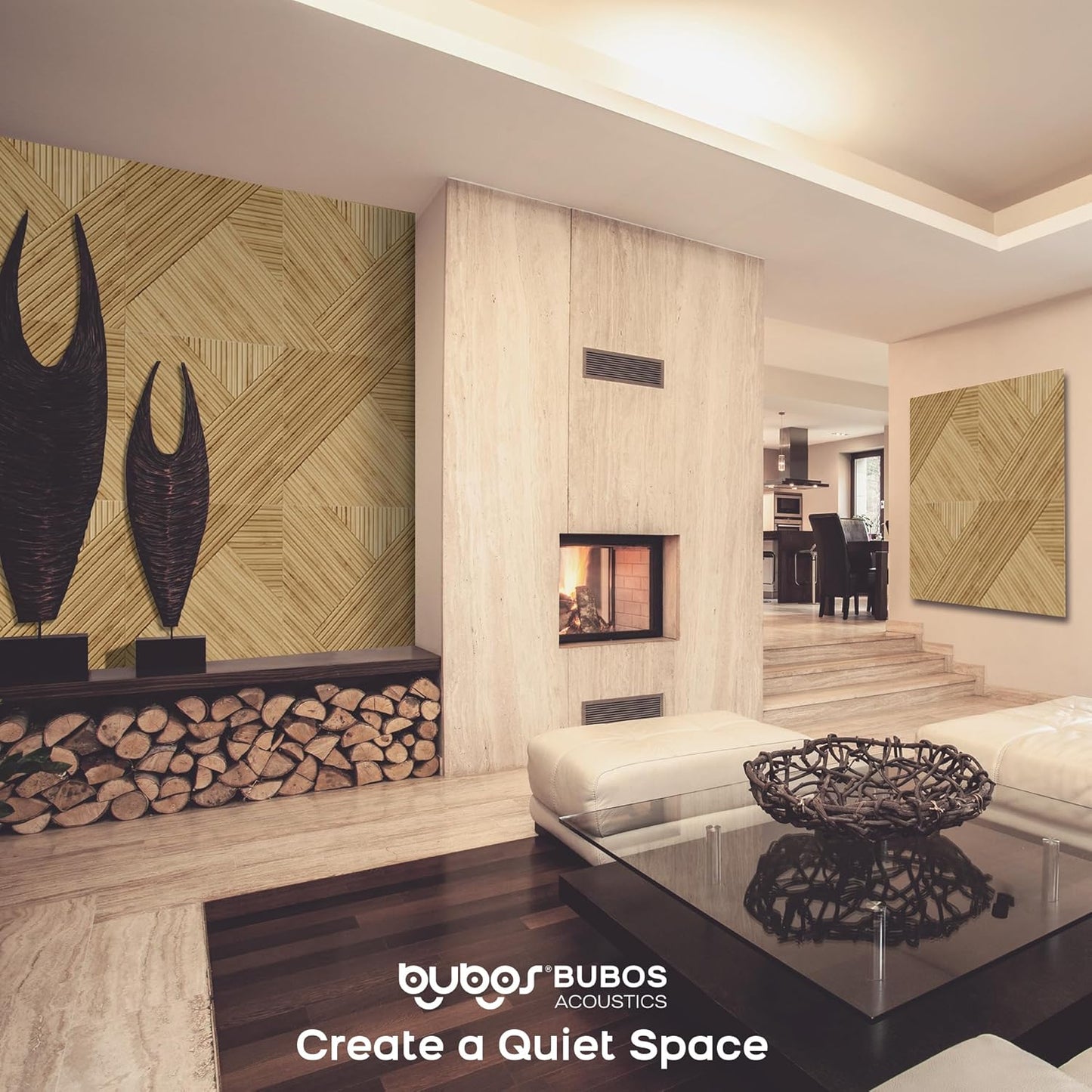 BUBOS Large Acoustic Panels,6 Pack Wood-Pattern Printing Soundproof Wall Panels, Total Size 70.8 x 47.2 Inches Self-Adhesive Decorative Sound Absorbing Panels for Studio, Home,Light Diamond Weave