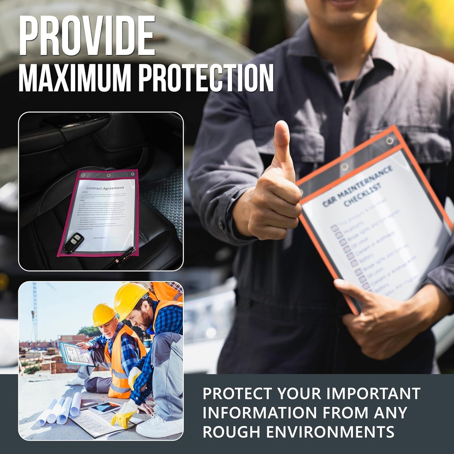 50 Pack Job Ticket Holders 9x12 inch - Colored Work Order Plastic Sleeves Shop Ticket Holders Dry Erase Pocket Sleeves Dry Erase Pockets Clear Pocket Sleeve Tickets Holder Plastic Sleeve