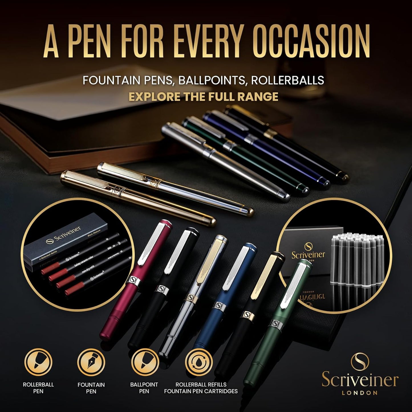 Scriveiner Personalized Silver Chrome Ballpoint Pen - Stunning Luxury Pen, Real Gold Plating, Schmidt Ink Refill, Best Engraved Ball Point Gift Set for Men & Women, Custom Name Engraving