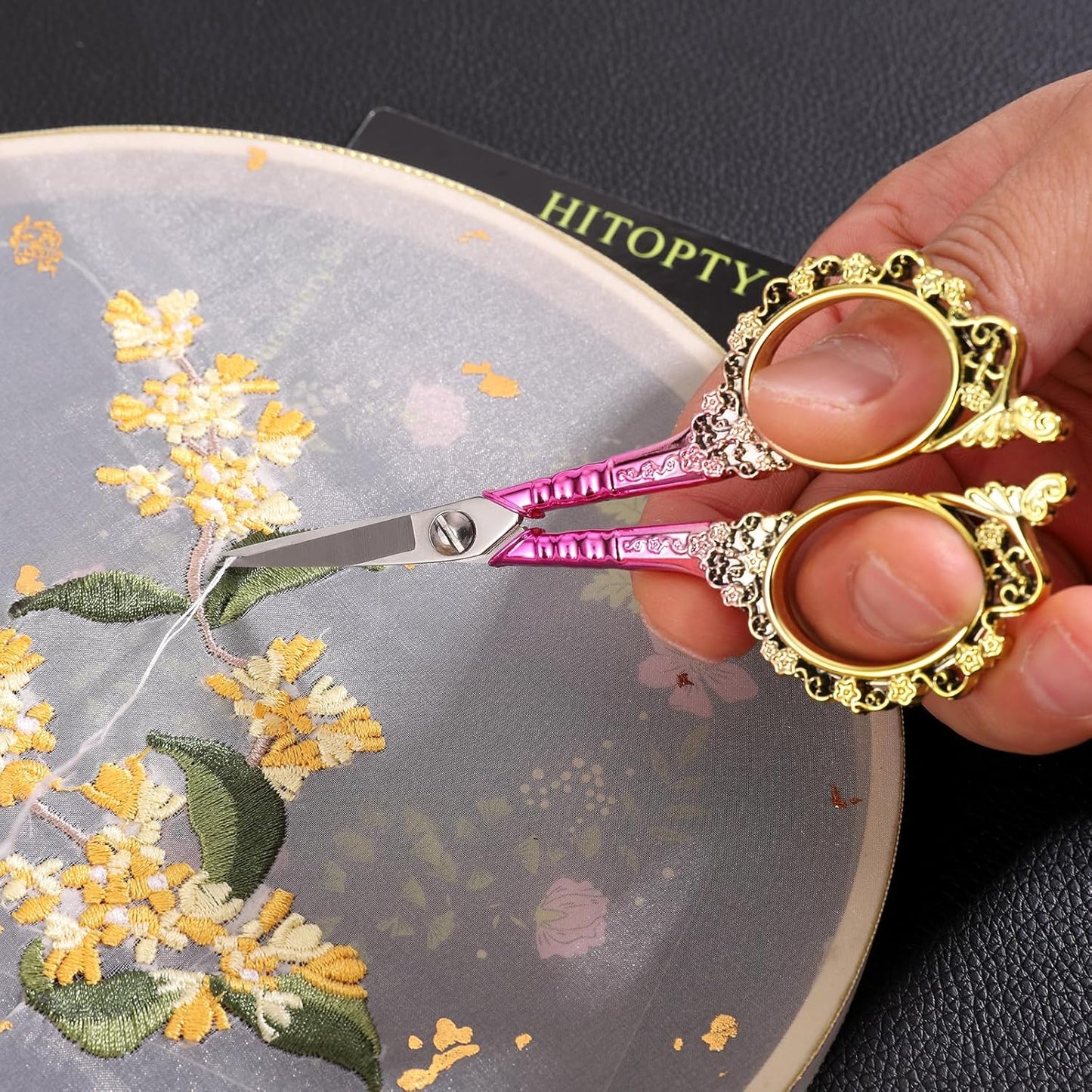 Sewing Embroidery Scissors, Sharp Tip Crochet Scissor with Cover for Craft Artwork Needlepoint Cross Stitch Thread Yarn Paper Cutting Handicraft DIY Tools, 4.5in Pink Shears