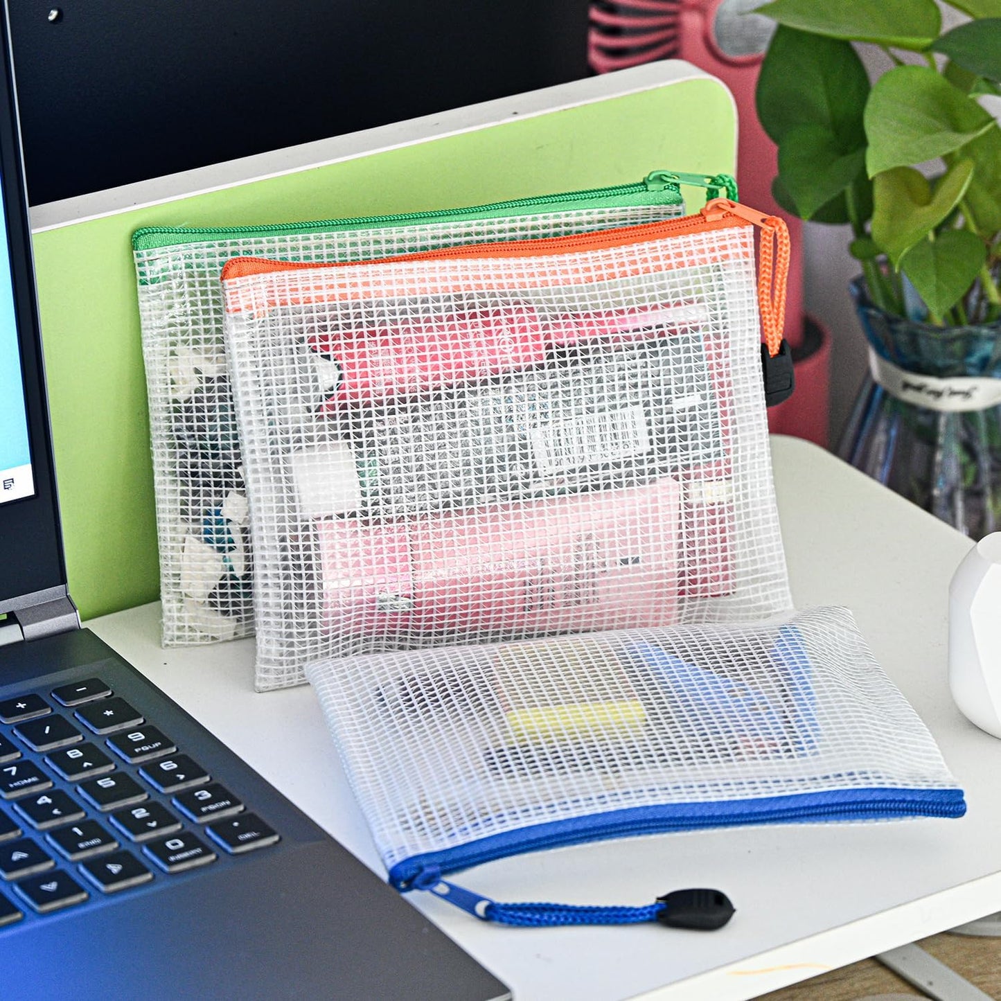 D-KINGCHY 24Pcs Zipper Storage Bags, Plastic Mesh Zippered Pouch for Organization, Waterproof Versatile Bags for Office Supplies School Travel