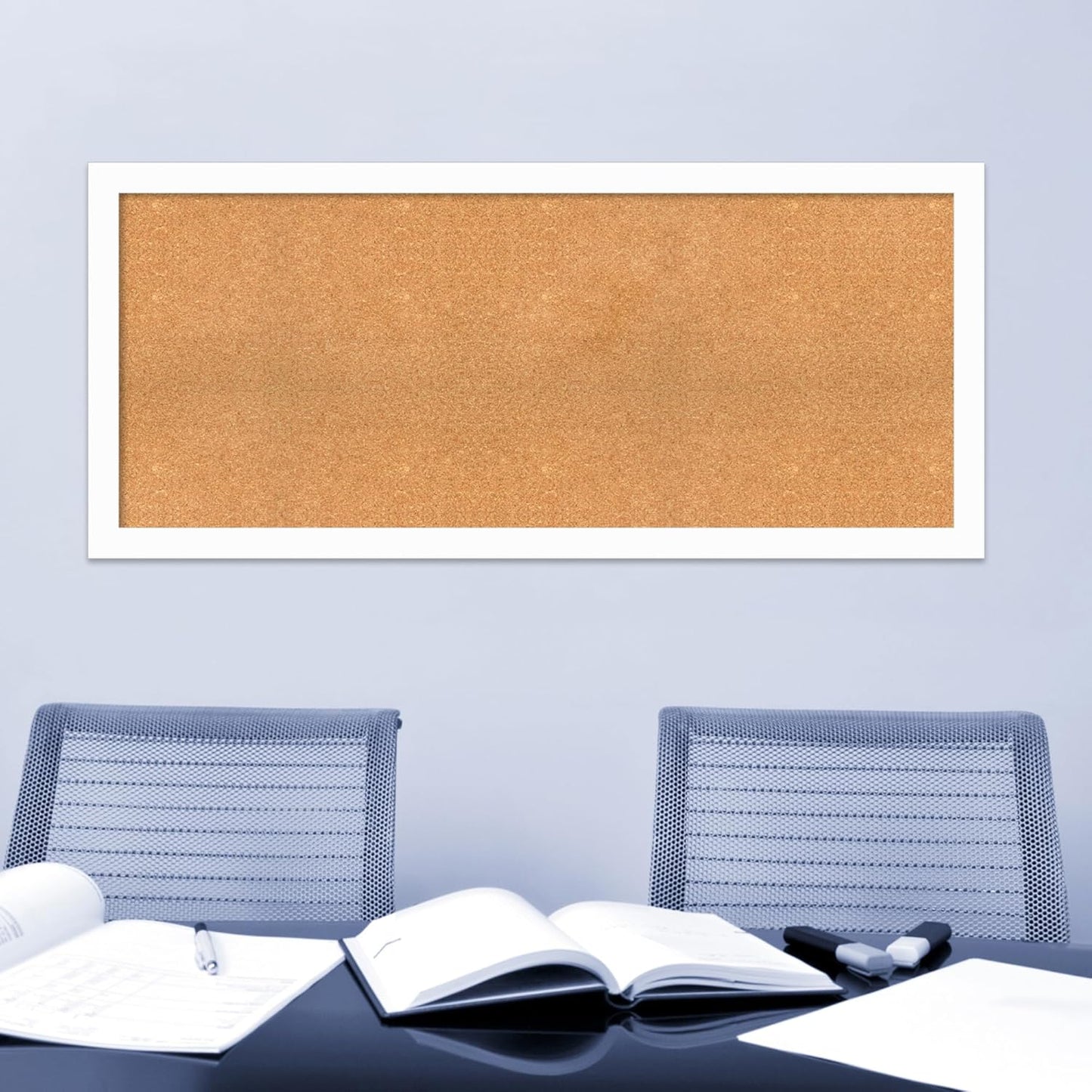 Amanti Art Natural Cork Board for Wall, 25x57 Vision Board with White Frame, Oversize Corkboard Office Decor for Home Organization, Casual Corkboard Pinboard to Display Items for Home Organization in