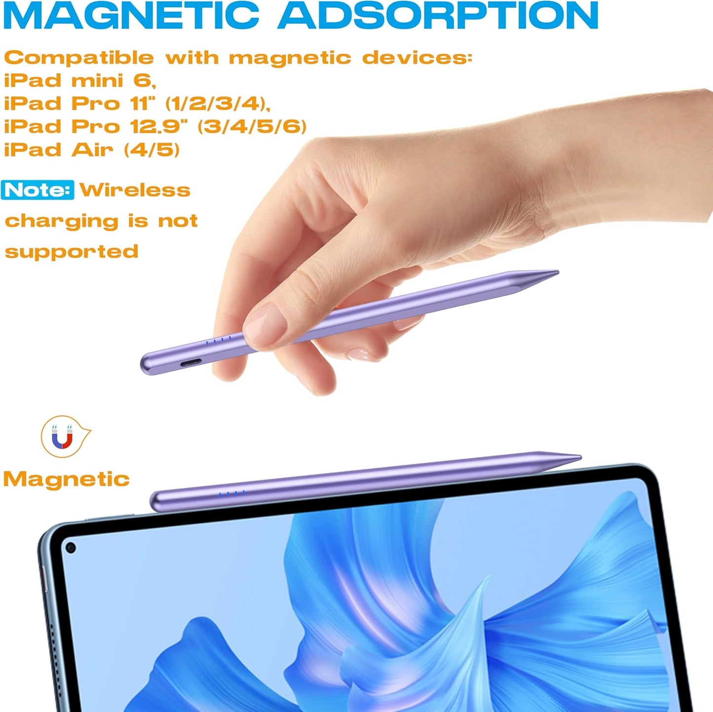 Stylus Pen for iPad 2018-2025, 20Mins Fast Charge for Apple Pencil with Tilt & Palm Rejection, Active Pens Compatible with iPad 6th-10th/A16, Pro 13" 12.9"/11”M4, Air 3/4/5/M2/M3, Mini 5/6 -Purple