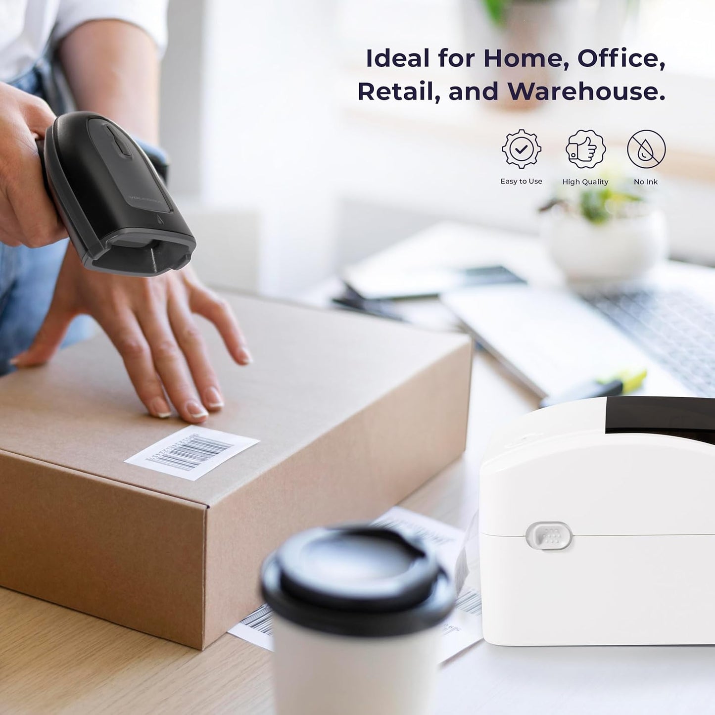 Volcora Thermal Label Printer with Ethernet/USB - Desktop 4x6 Shipping Label Printer, Compatible with Windows, Linux, Mac - Ideal for Small Business, Inkless Printer for Shipping Packages (White)