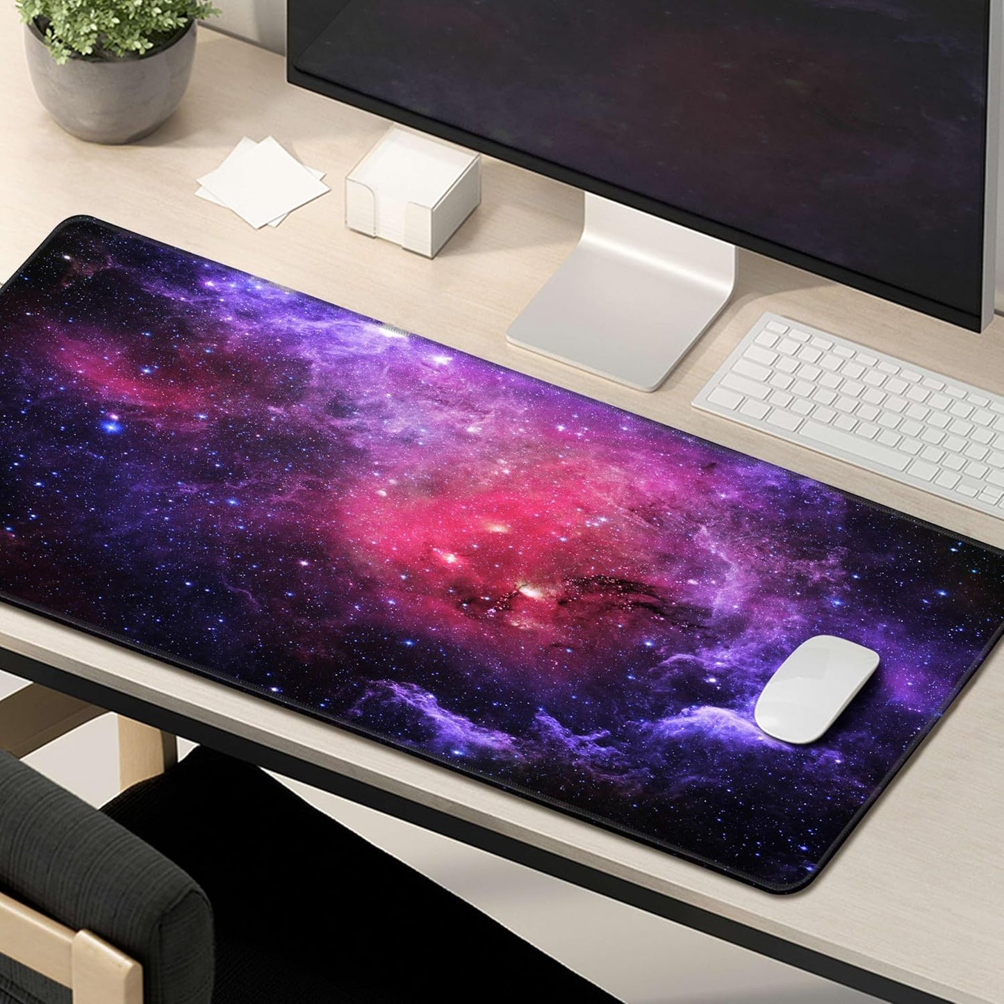 Galaxy Gaming Mouse Pad Red,Purple Nebula Extended Large Desk Pad Mouse Mat with Stitched Edges Mousepad and Long Non-Slip Rubber Base Mice Pad for Computer Laptop Gamers, 31.5x11.8 Inch