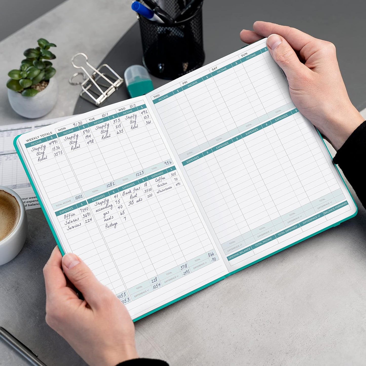 Clever Fox Income & Expense Tracker – Accounting & Bookkeeping Ledger Book for Small Business – 1-Year Record Notebook, A5 (Turquoise)