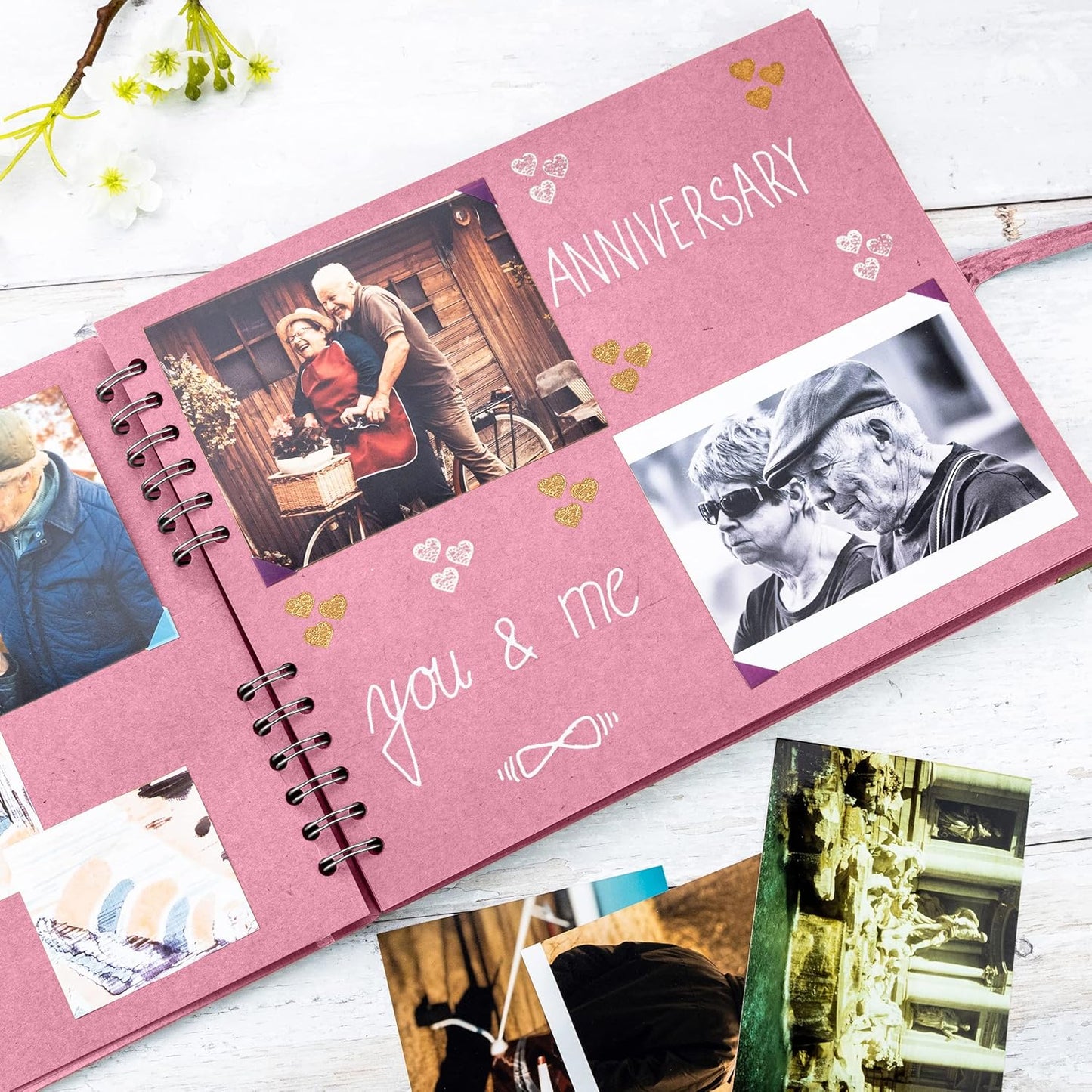 Bstorify Square Scrapbook Photo Albums 50 Pages (11 x 8.5 Inch) Pink Thick Paper, Hardcover, Ribbon Closure - Ideal for Your Scrapbooking Albums, Art & Craft Projects (Pink, 11 x 8.5 Inch)