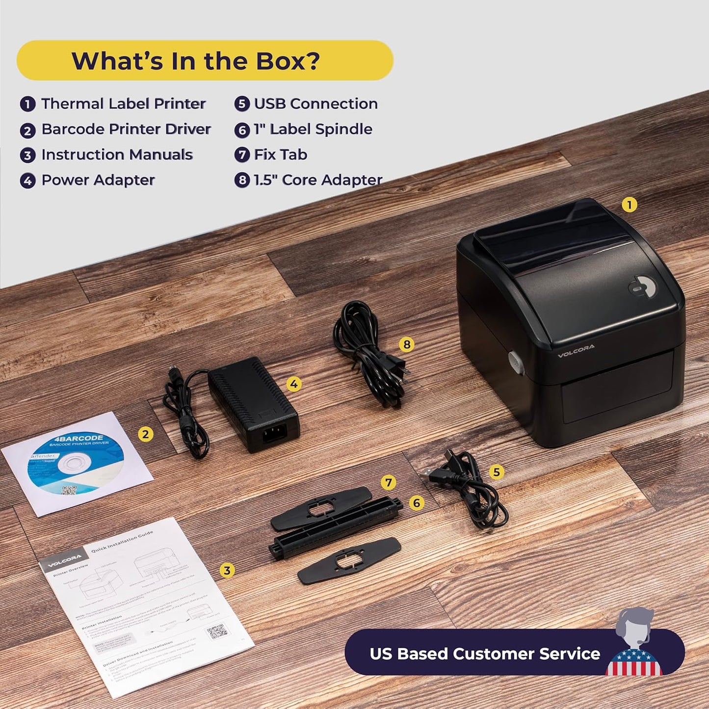 Volcora Thermal Label Printer with Ethernet/USB - Desktop 4x6 Shipping Label Printer, Compatible with Windows, Linux, Mac - Ideal for Small Business, Inkless Printer for Shipping Packages (Black)