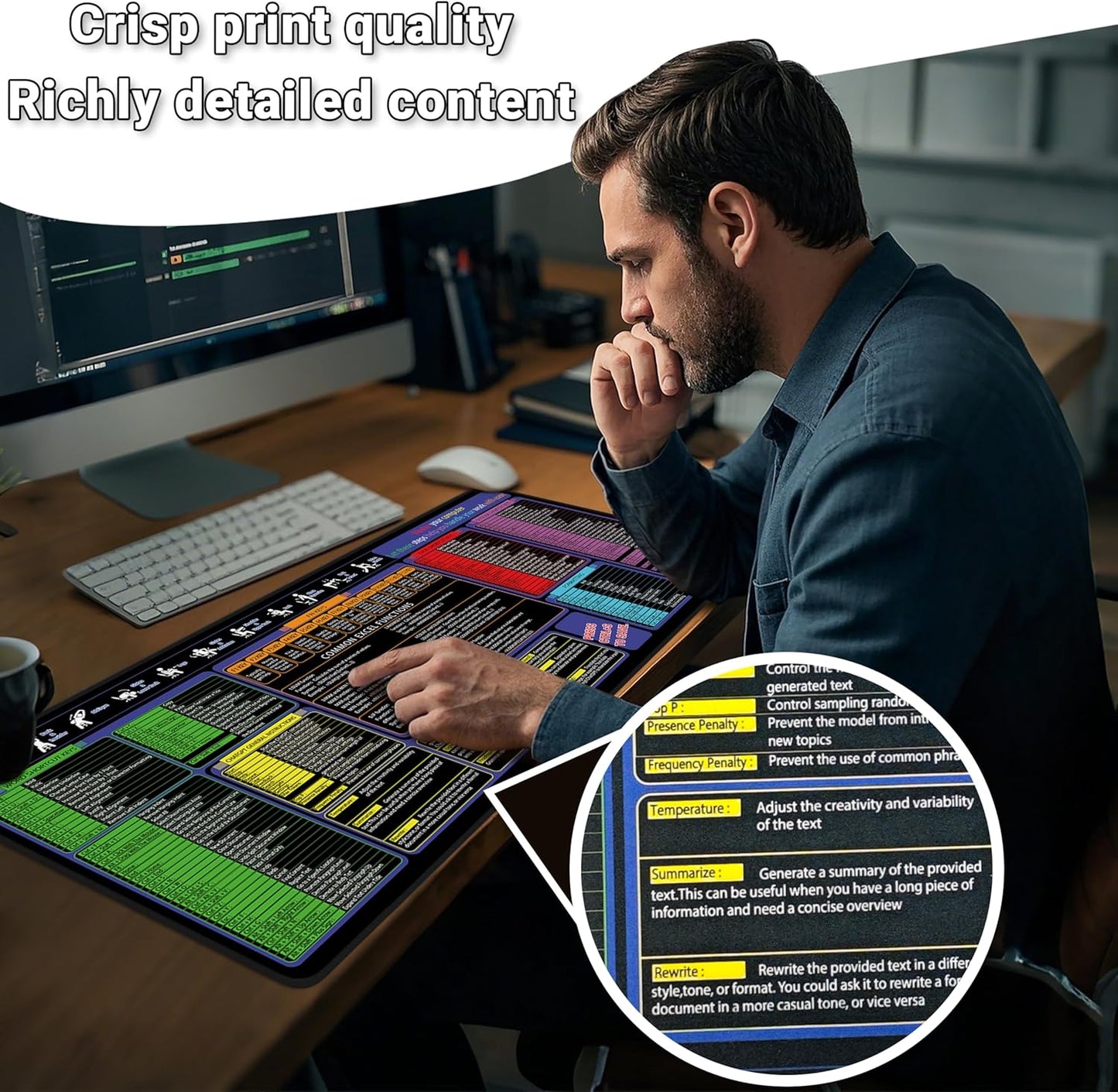 All-in-One Office & Gaming Mouse Pad: Excel/Word/Power Point Mouse pad - XL Waterproof, Non-Slip Desk Mat with Stitched Edges 31.5 x 11.8inches x 3mm