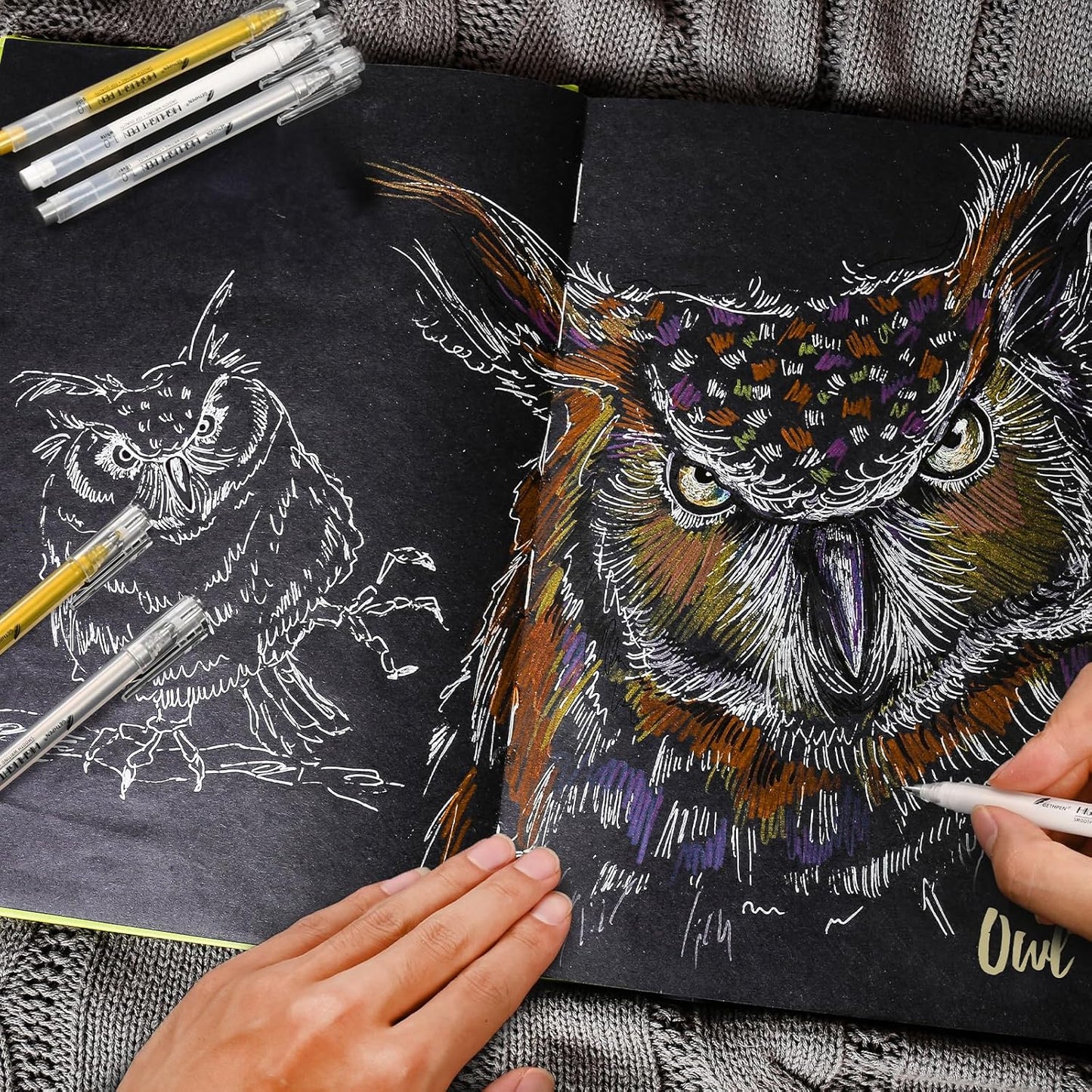 Silver Gel Pens, 3 Pack, 1mm Extra Fine Point Gel Ink Pen, Opaque White Archival Ink Pens for Black Paper Drawing, Sketching, Card Making