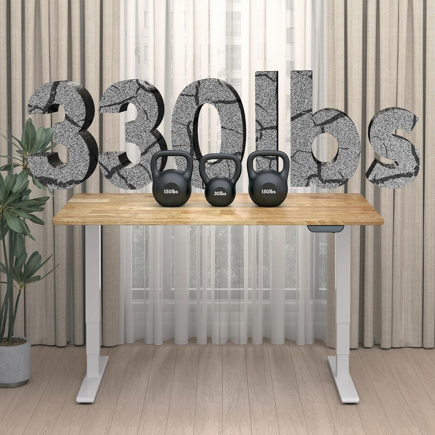 FLEXISPOT E6 MAX Rubber Wood Dual Motor 3 Stages Standing Desk 71x30 Inch Whole-Piece Board Electric Height Adjustable Stand Up Desk 150KG Load Capacity(White Frame + Rubber Wood Desktop)