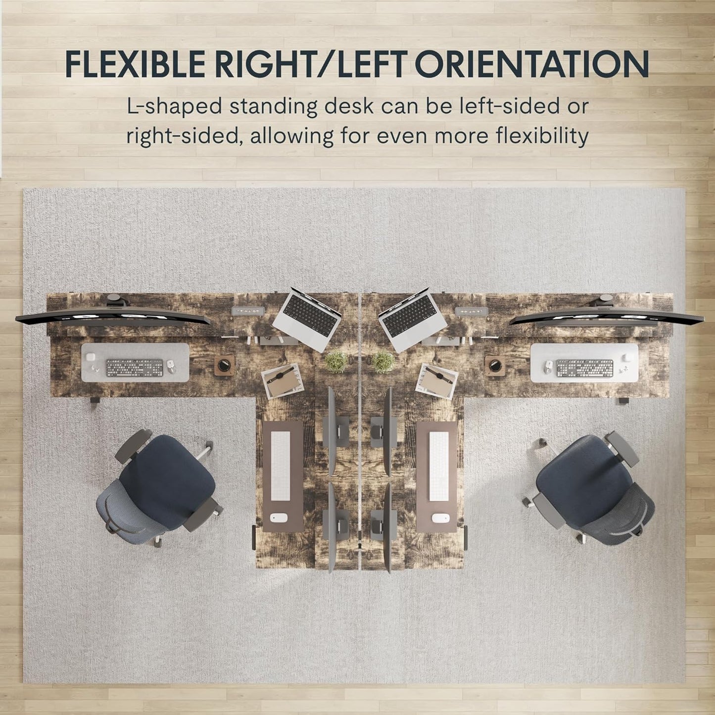 FLEXISPOT 63" L Shaped Standing Desk Electric Corner Table with Shelf, 4 Storage Drawers, Adjustable Computer Workstation for Home, Office, Game, Studio, Rustic Brown Top + Black Frame