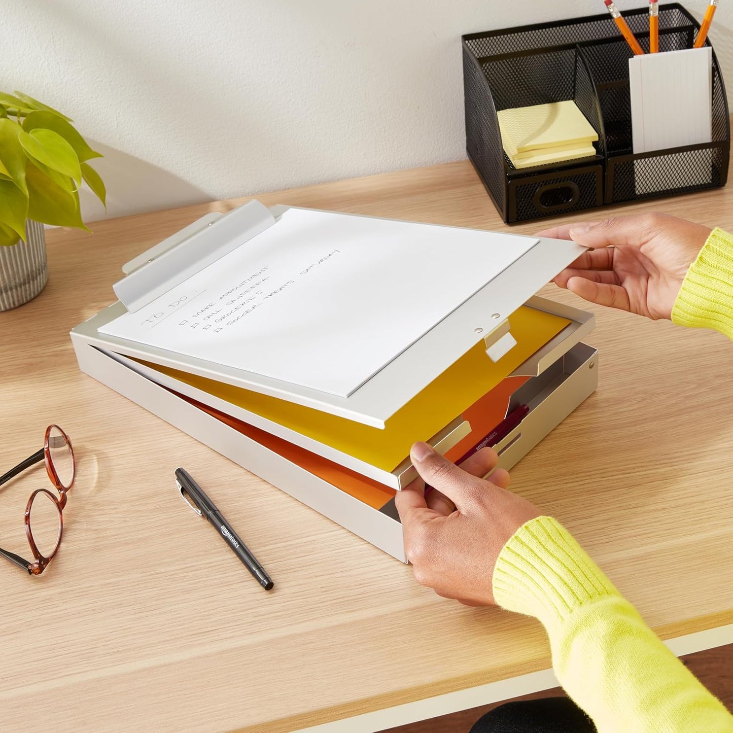 Amazon Basics Metal Clipboard with 2 Compartments and Interior 250 Sheet Paper Storage, 14.09 x 9.21 x 2.6 inches, letter size, Silver