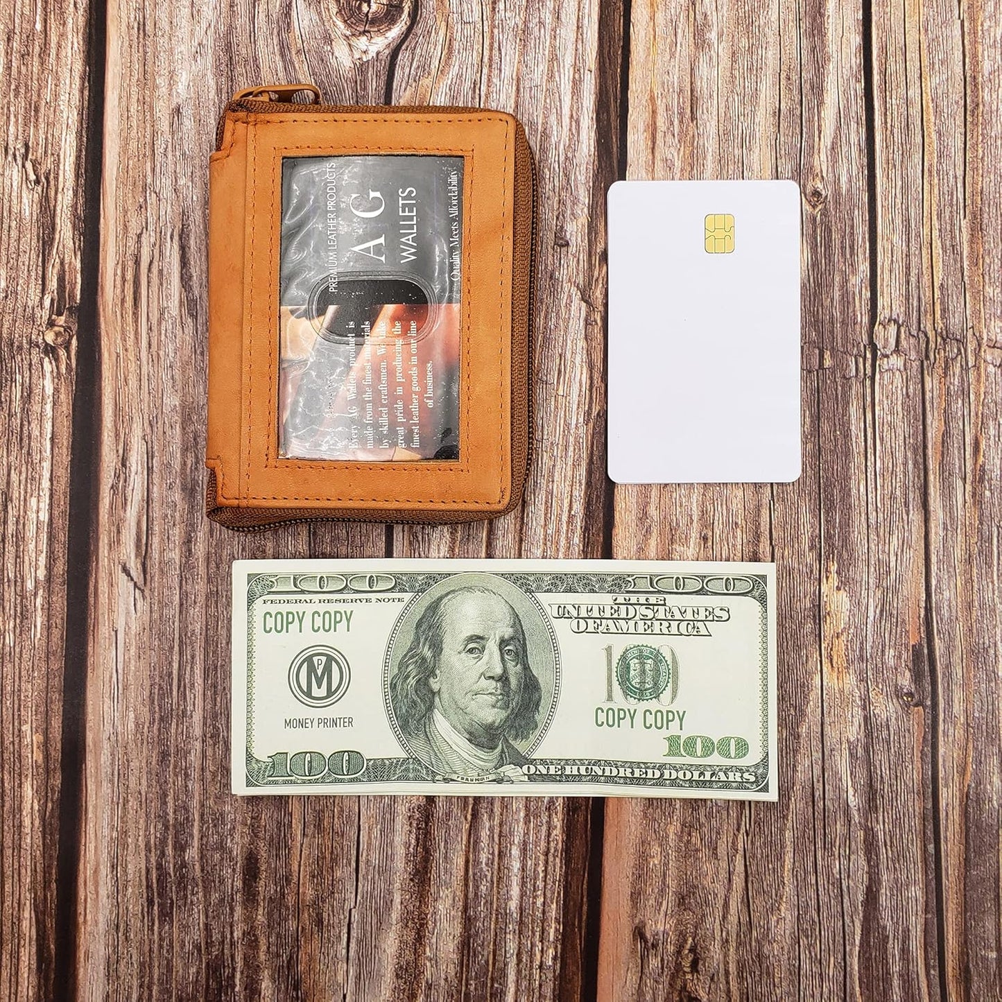 ag wallets AG Wallets Mens Zip Around Leather Wallet with Inserts (Tan)