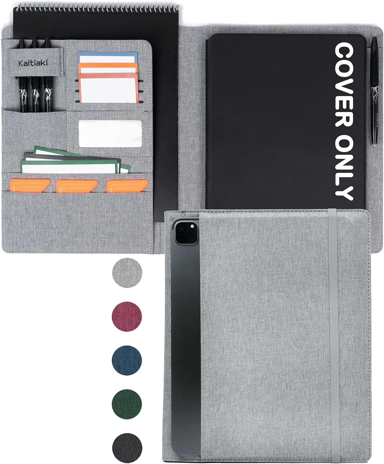 Sturdy Planner Cover for Rocketbook Smart Notebook - Water-Resistant Fabric Padfolio, Business Padfolio with Firm Writing Surface, Fits 8.5 x 11 Letter Size, Rocketbook Accessories (Gray)