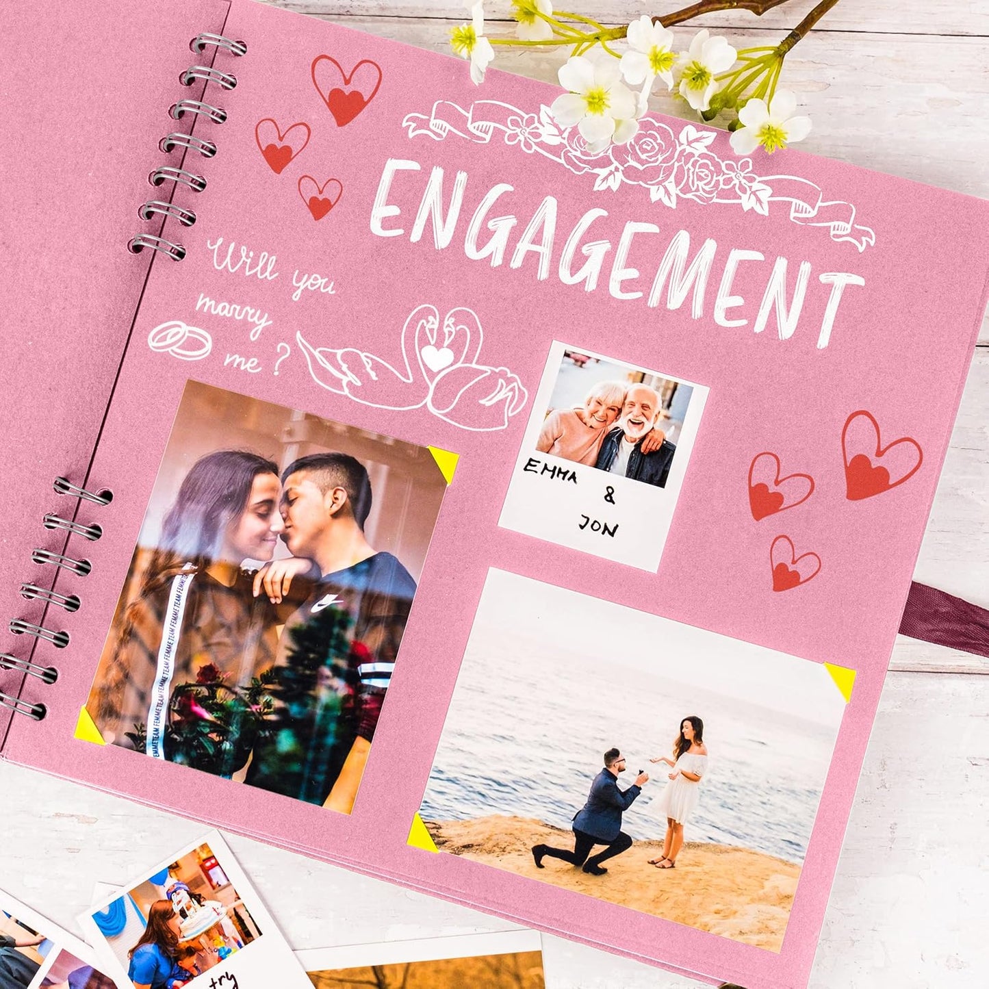 Bstorify Square Scrapbook Photo Albums 80 Pages (11 x 11 Inch) Pink Thick Paper, Hardcover, Ribbon Closure - Ideal for Your Scrapbooking Albums, Art & Craft Projects (Pink, 11 x 11 Inch)