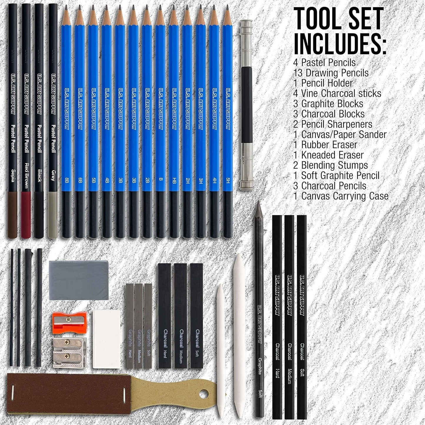 U.S. Art Supply 44-Piece Drawing & Sketching Art Set with 4 Sketch Pads (242 Paper Sheets) - Professional Artist Kit, Graphite, Charcoal, Pastel Pencils & Sticks, Erasers - Pop-Up Carry Case, Student