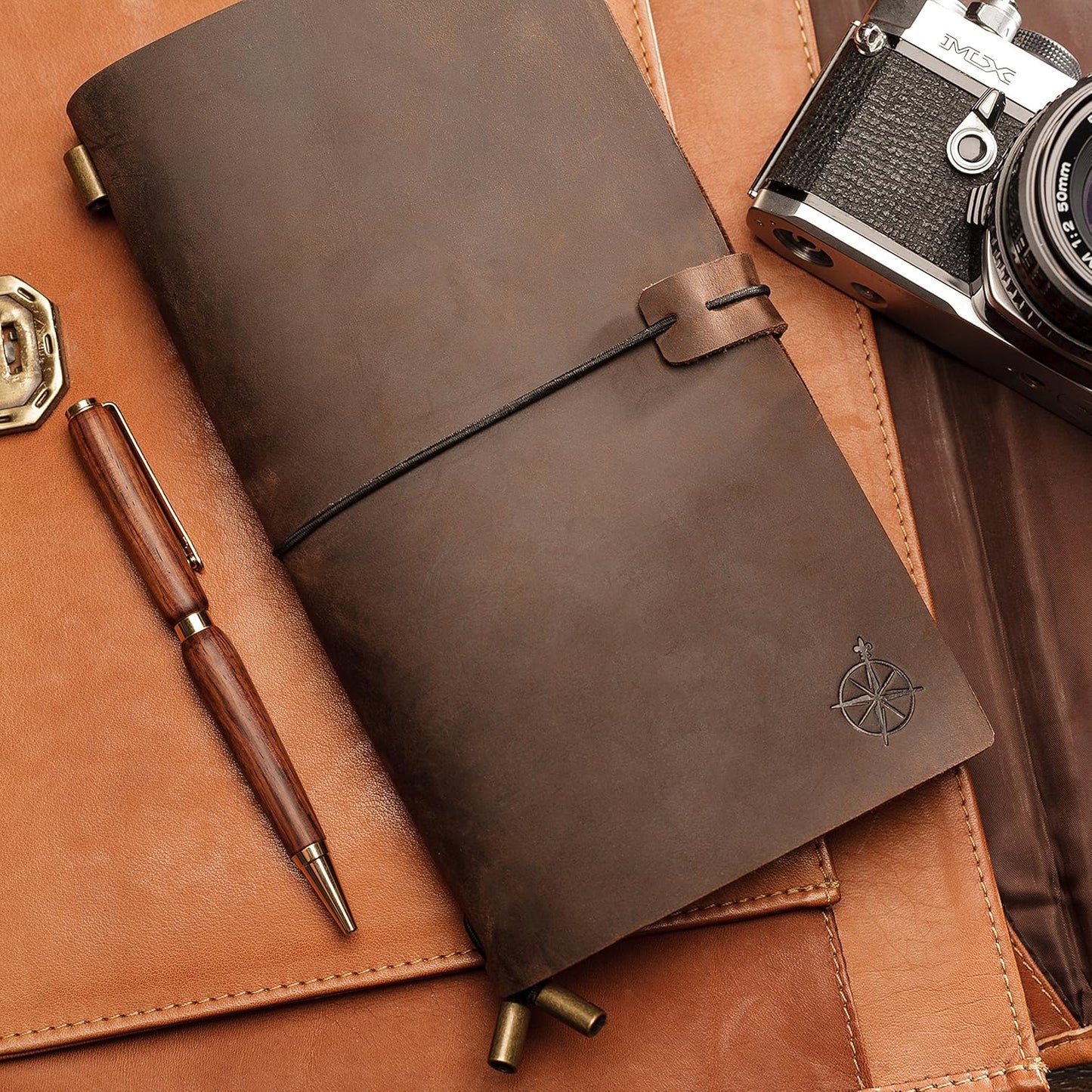 Wanderings Regular Size Travelers Notebook/Handcrafted Genuine Leather Journal - 4.5"x8.5" / 11.5cm x 22cm - Refillable Travel Journal Rugged to Capture All Life's Adventures - 100 GSM Blank Inserts