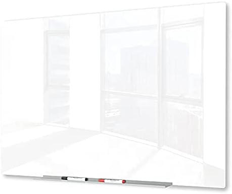 J&J worldwide Glass Whiteboard, Magnetic Brilliance White Glass Dry Erase Board 4' x 3' Imperforated, Frameless, Includes Markers, Magnets, Aluminum Marker Tray, Eraser for Wall, Office, Home