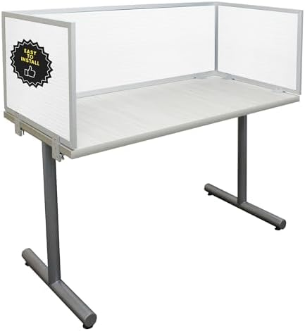 OBEX Polycarbonate Office Desk Mounted Privacy Screen Adjustable Table Top Panel Divider, Universal Aluminum Bracket-USA Made, 18" x 36", White