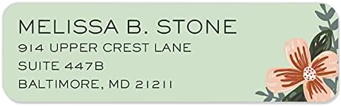 Mint and Pink Floral Rolled Address Labels/Roll of 500 Personalized Return Address Labels/Designer Return Address Stickers in Elegant Plastic Dispenser