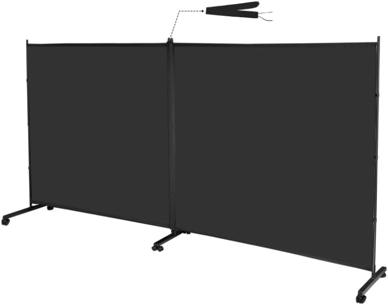 MAYOLIAH Indoor Room Divider 2 Large Panels on Wheels, 142”W x 75”H Rolling Privacy Screen W/Cover Strip, Portable Wall Divider for Home Office Partition, Black