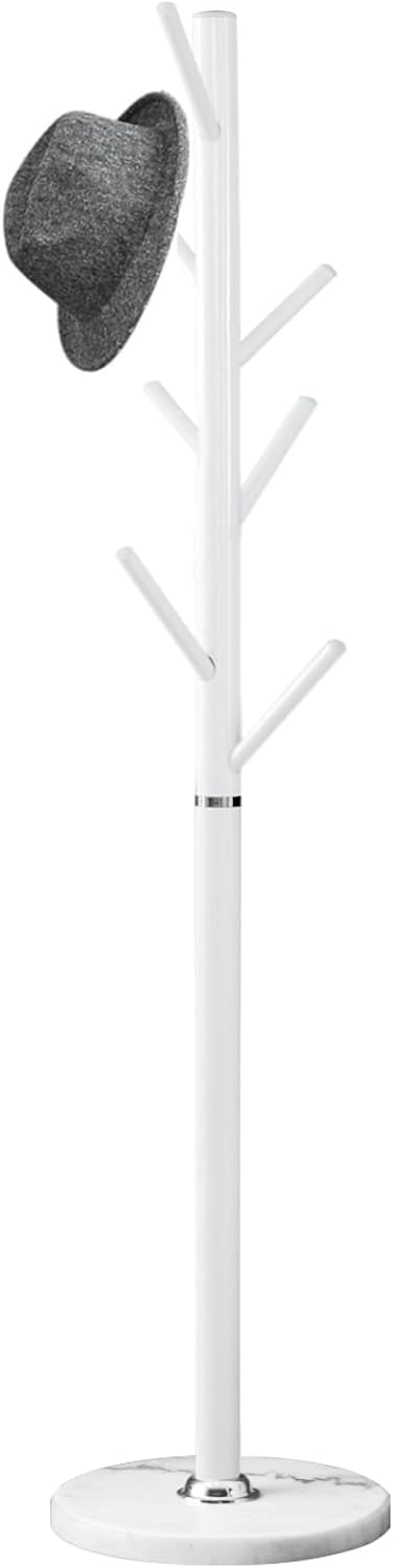 Kertnic Modern Coat Rack Freestanding with Natural Marble Base & Sturdy Metal Frame, 7 Hooks Hall Tree for Jackets, Hats, Bags, Entryway Organizer for Bedroom, Living Room, Closet (7 hooks-White)