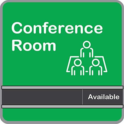 NapTags Conference Room Slider Signs (Bright Green - Silver Frame, 6" x 6")