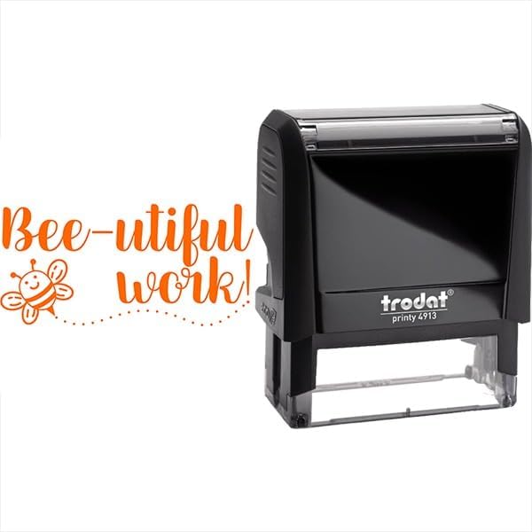 Bee-utiful! Custom Self-Inking Stamps | 49 Fun Phrases for Classroom & Library | 49 Large Book Stamps - Grading Made Easy