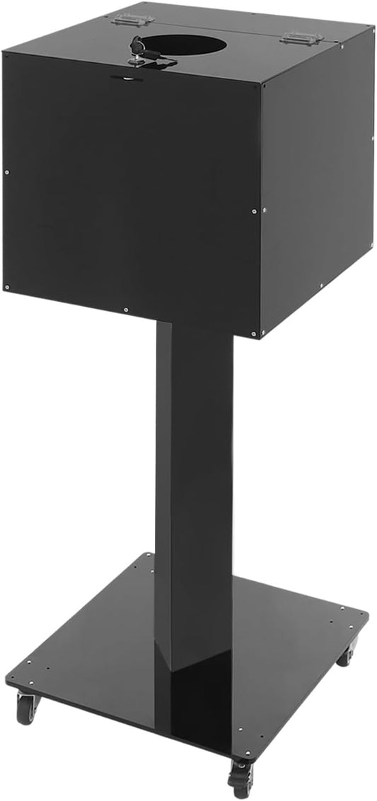 Suggestion Box with Stand, Floor Standing Offering Box with Wheels, Acrylic Locking Ballot Collection Safe Box for Voting Contest Charity Donation Church Election (Black (Round Opening))