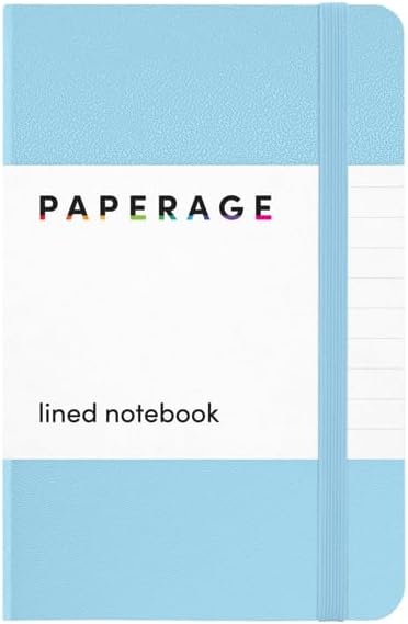 PAPERAGE Lined Pocket Journal Notebook, 1 Pack, (Light Blue), 160 Pages, Small, 3.6 inches x 5.6 inches - 100 GSM Thick Paper, Hardcover