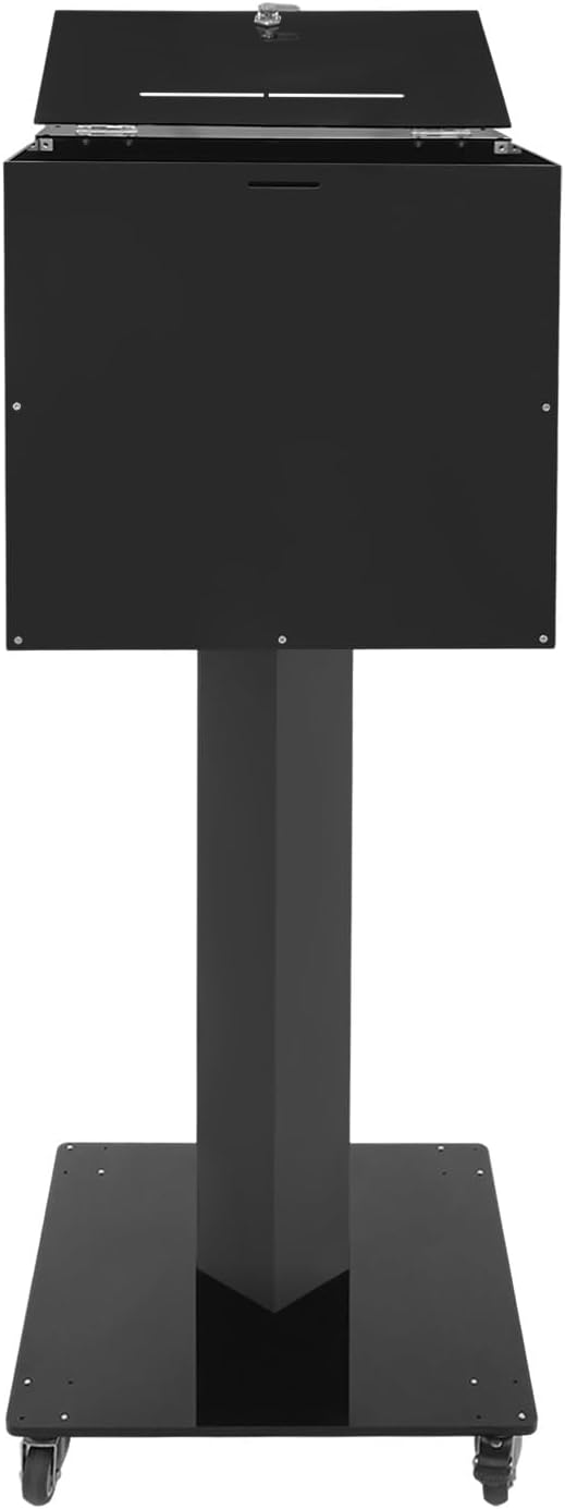 Suggestion Box with Stand, Floor Standing Offering Box with Wheels, Acrylic Locking Ballot Collection Safe Box for Voting Contest Charity Donation Church Election (Black (Bar Opening))