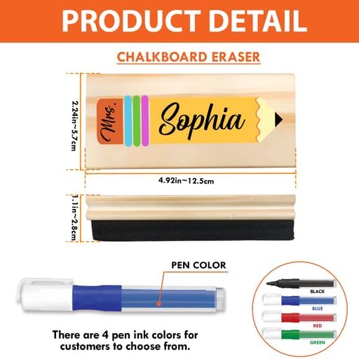Personalized Name Chalkboard Eraser for Teachers – Dry Erase Board Cleaner –Back to School Supplies and First Day of School Gift- Custom Name
