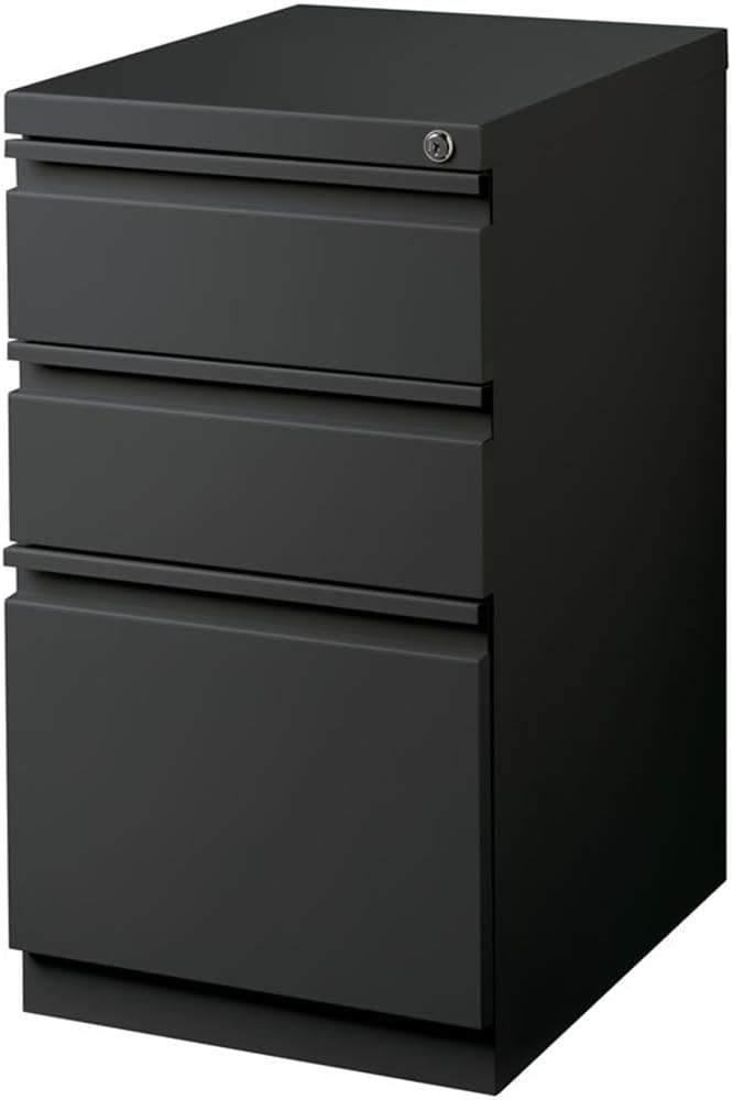 Hirsh HL10000 Series Metal Mobile Pedestal File Cabinet with 3-Drawer Box/Box/File Drawer, Hidden Casters, Counterweights, Core-Removable Lock, Pre-Assembled, Commercial Grade in Charcoal