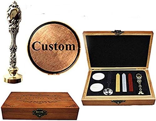 Customizable Personalized Custom Monogram Logo Design Wax Seal Stamp Sealing Wax Sticks Spoon Wood Box Set Wedding Invitations Christmas Card Envelope Package Metal Sealing Wax Stamp Silver Kit