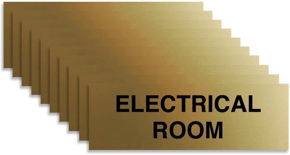 All Quality Basic Electrical Room Sign | Durable Construction | Building Safety - Brushed Gold - Large (10 Pack)